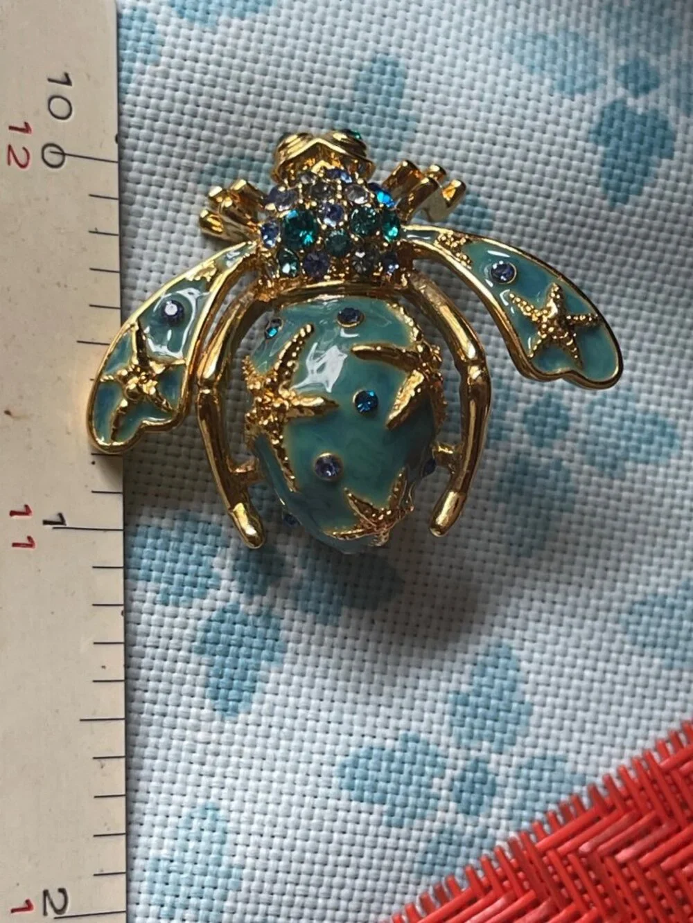 Joan Rivers Seaside Ocean Starfish Bumblebee Brooch Blue Enamel Gold-Tone Vtg